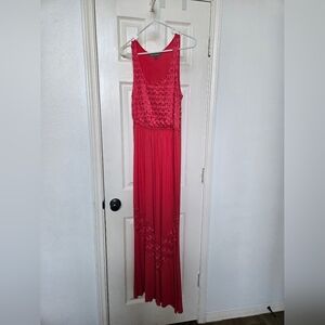 Vibrant Orange Lace Maxi Dress